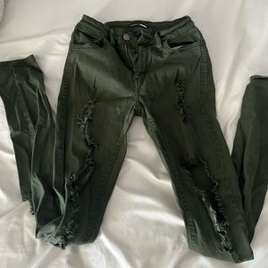 army green low waisted skinny jeans